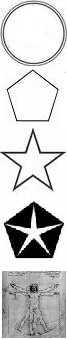 shapes: circle, pentagon, star, auto symbol, Da Vinci\'s Renaissance Man