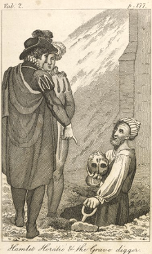 ““Hamlet, Horatio & the Grave Digger”
Engraving by William Blake
Charles Lamb, _Tales_From_Shakespeare_
(Longon: Thomas Hodgkins, 1807), II: 177